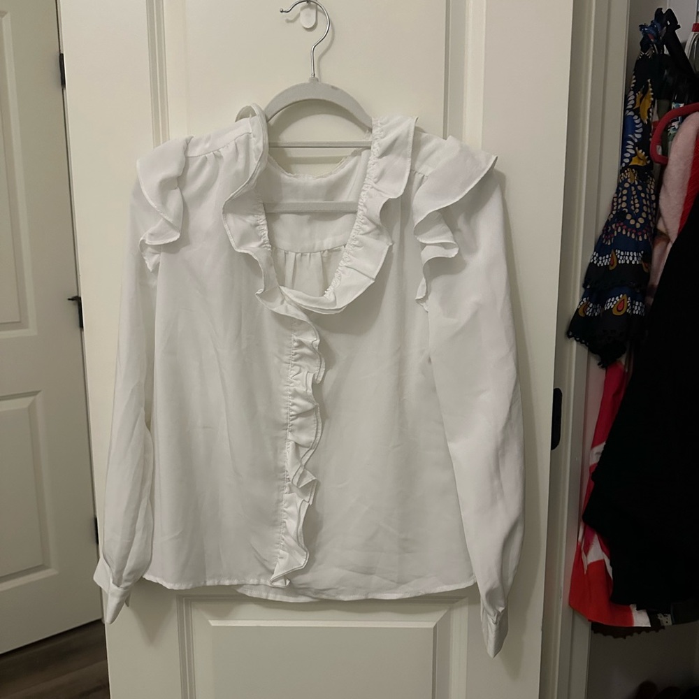 Ellison White Ruffled Buttoned Blouse